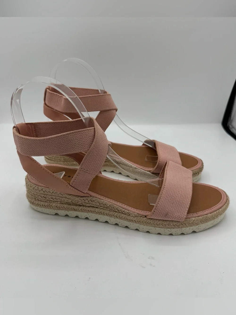 Lucky Brand Thimba Ankle Wrap Espadrille Sandal size 7.5‎ pink linen summer